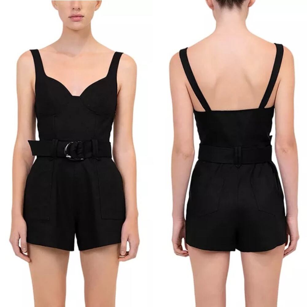 Simkhai Women's Kai Bustier Linen Romper - Black - 12 - New with tags